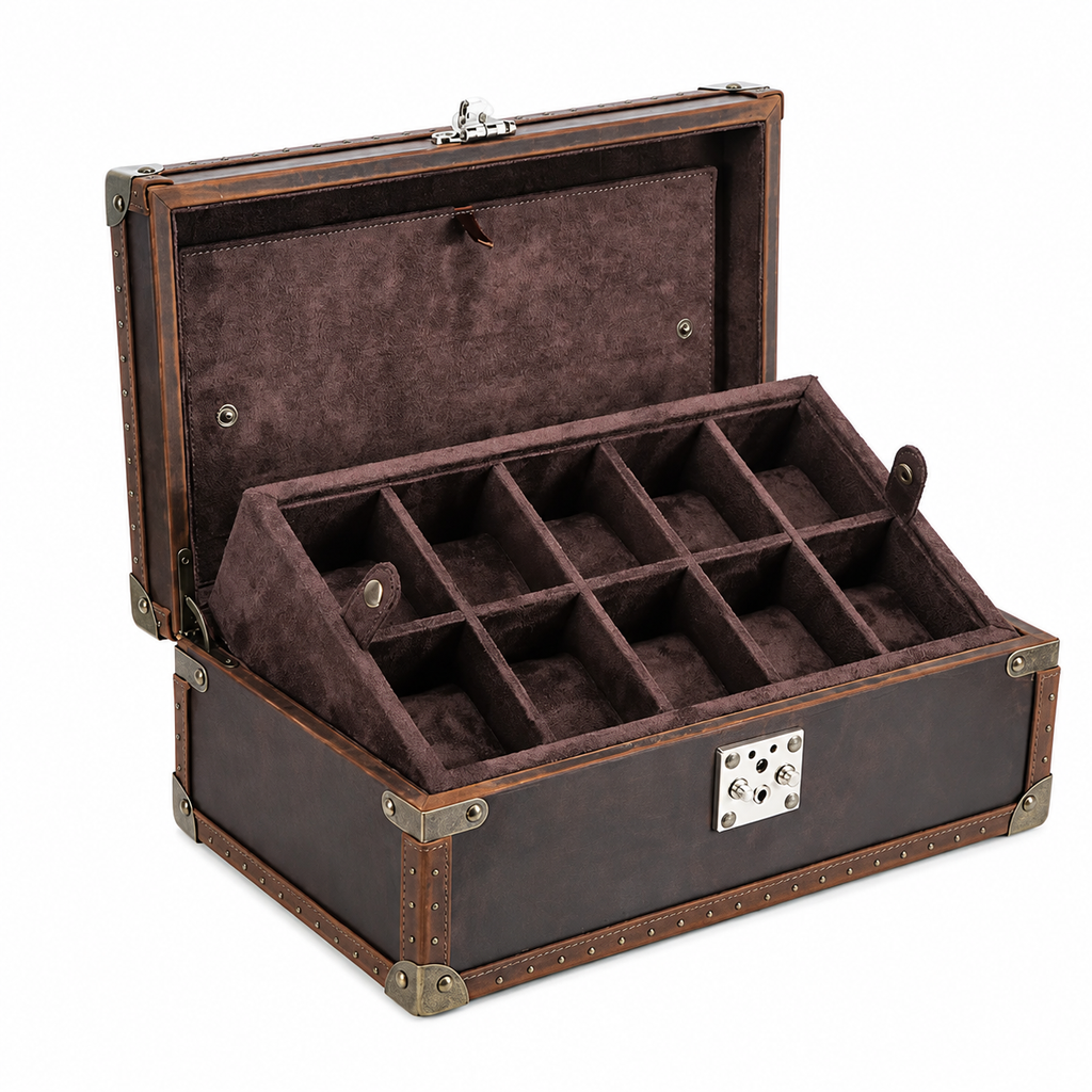 Uhrenbox aus echtem Leder 10 Fächer