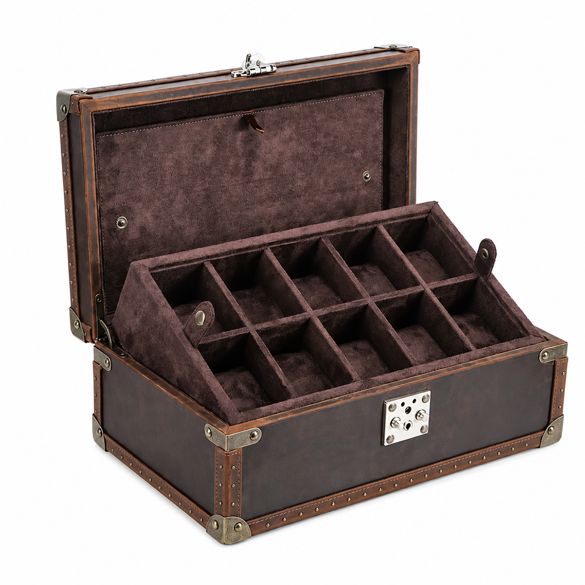 Uhrenbox aus echtem Leder 10 Fächer